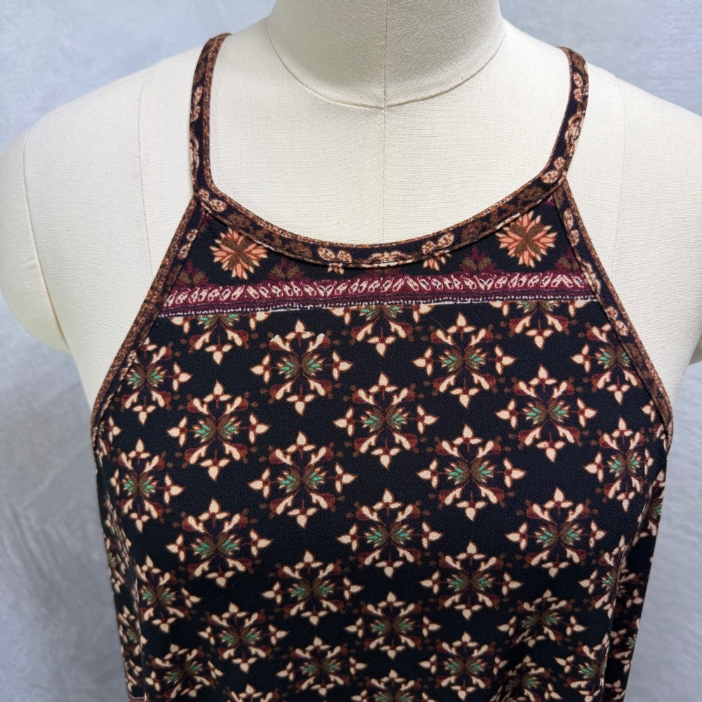 Xhilaration Womens Large Black Boho‎ Floral Geometric Sleeveless Mini Sun Dress